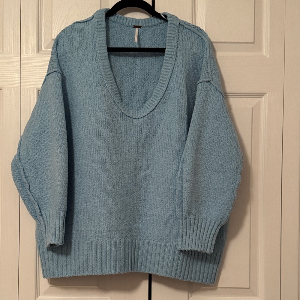 Free People Cozy Blue V Neck Women's Sweater